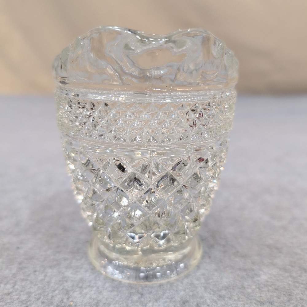 Clear Glass Diamond Cut Creamer Pitcher‎ Small Vintage Barware Serving - Picture 2 of 4